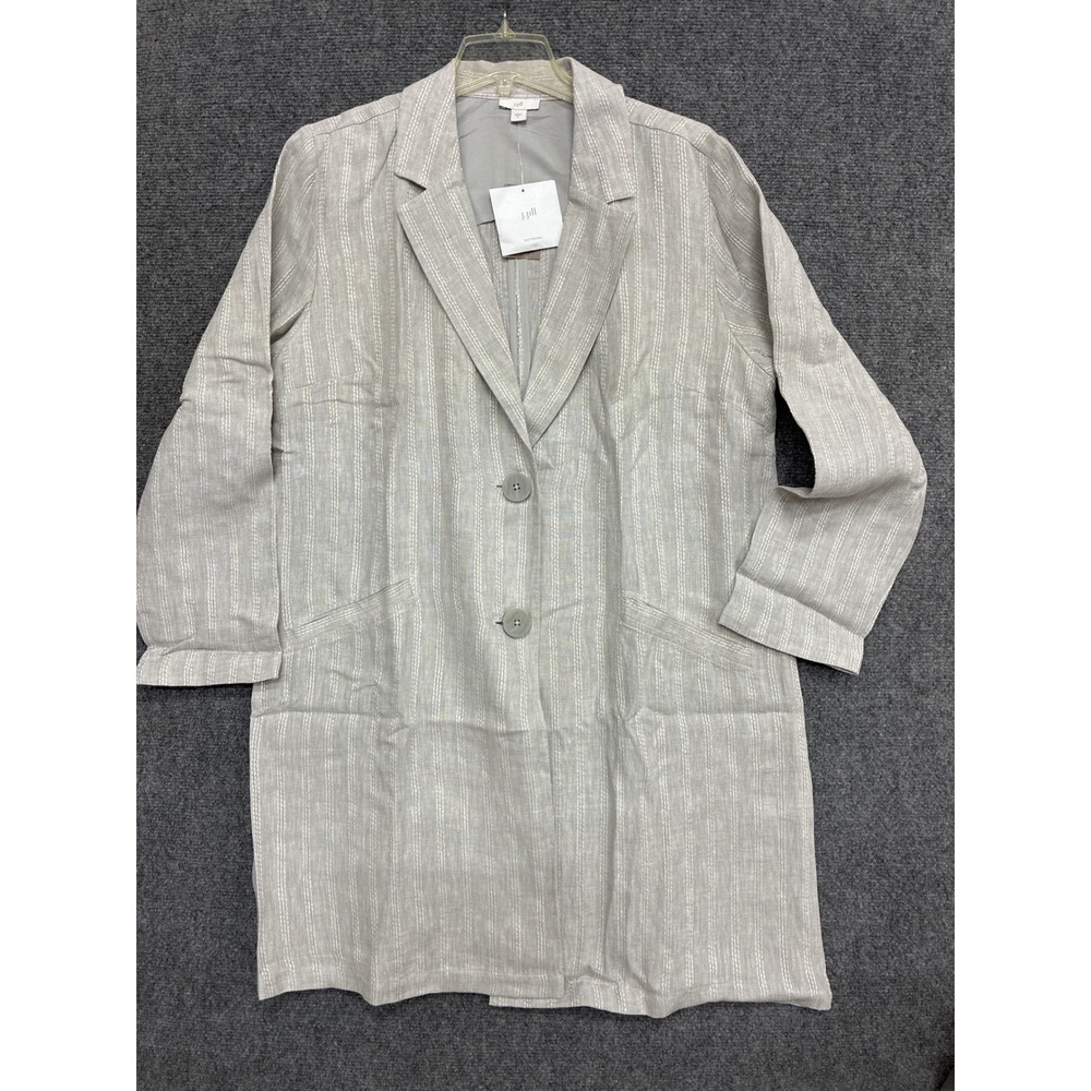 J. Jill Zinc White Stitched Stripe 100% Linen Longline Blazer NWT Large 199761